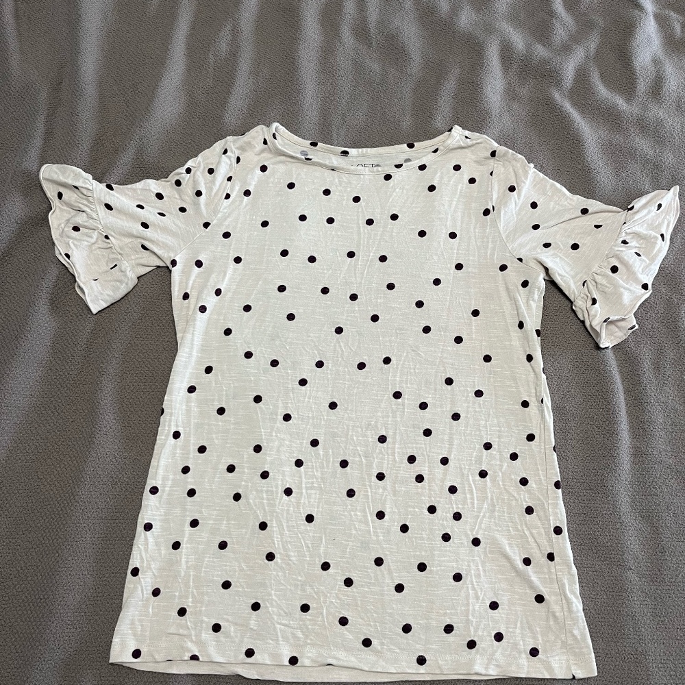 Loft Shirt Size M cream with plum polka dots